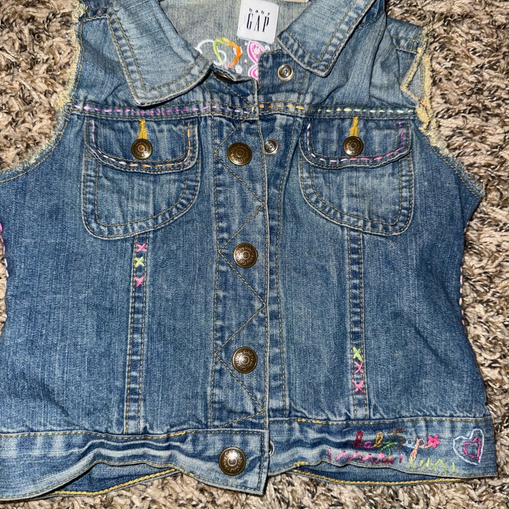 Baby GAP Blue Denim Embroidered Vest
